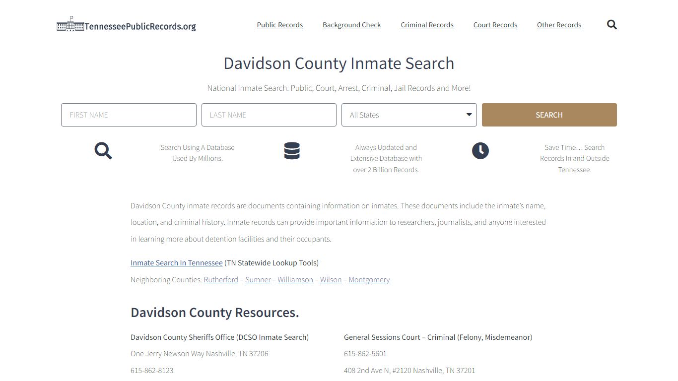Davidson County Inmate Search - DCSO Current & Past Jail Records